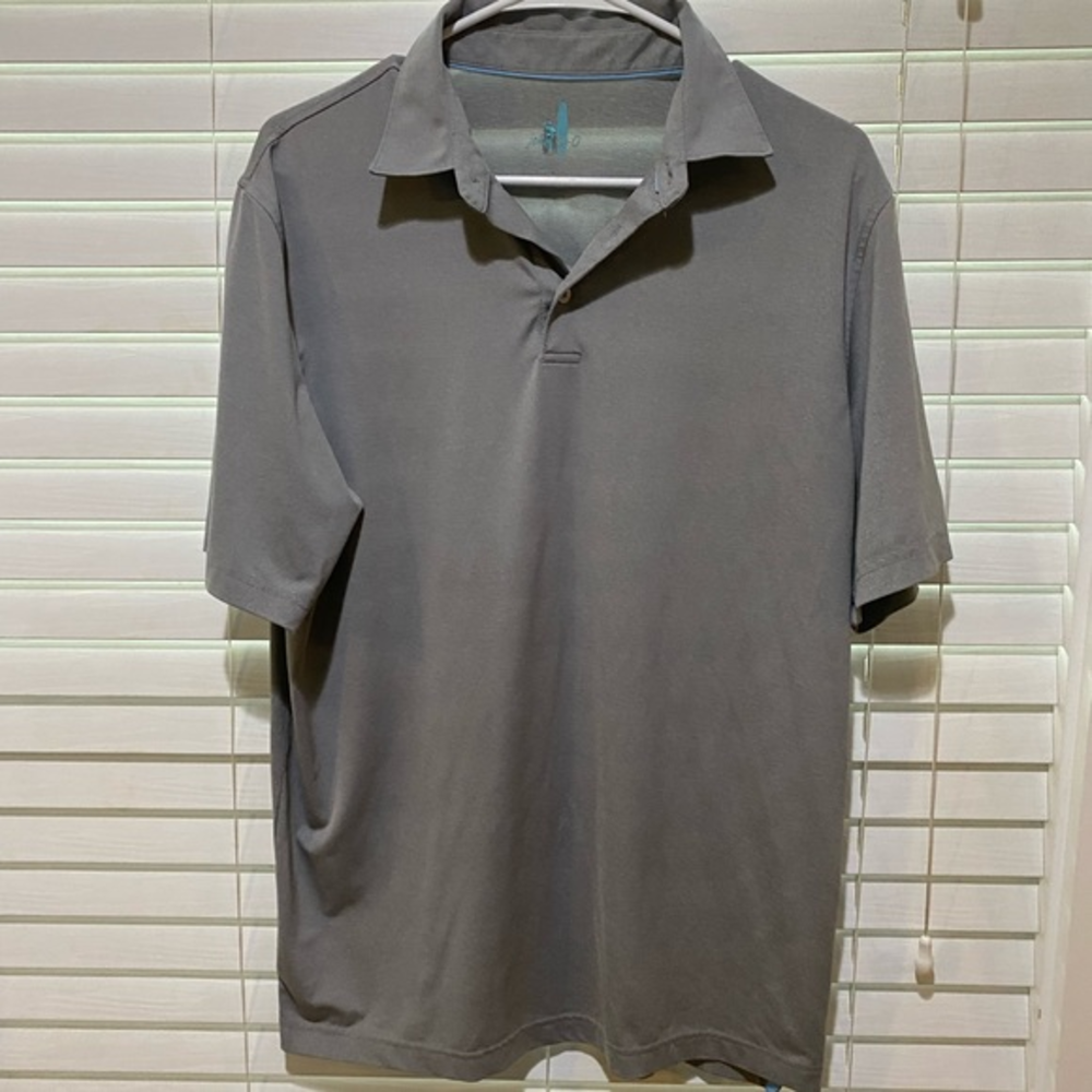 Johnnie-O Mens Gray Performance Polo Shirt Westfield Logo Stretch Size L